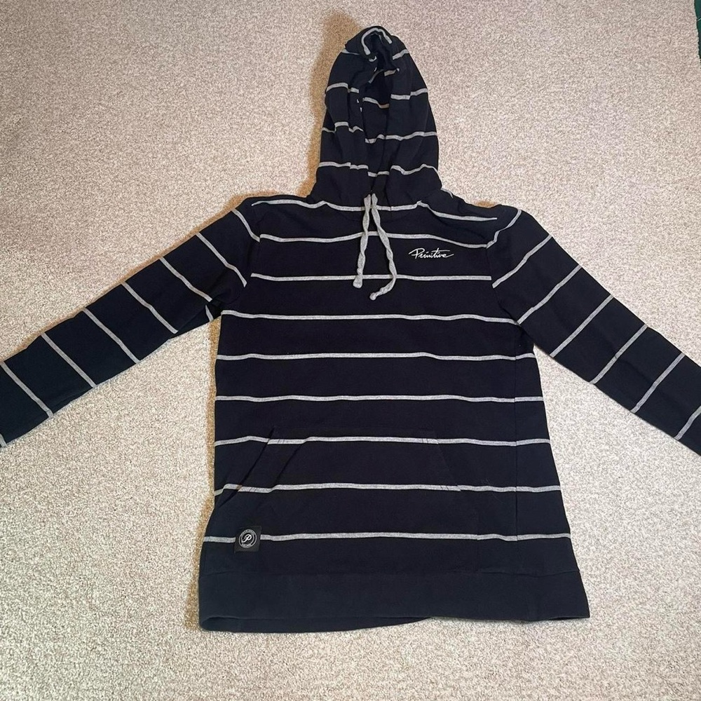 Primitive Skateboarding Mens Hoodie Black And White Stripes Pullover Size Small